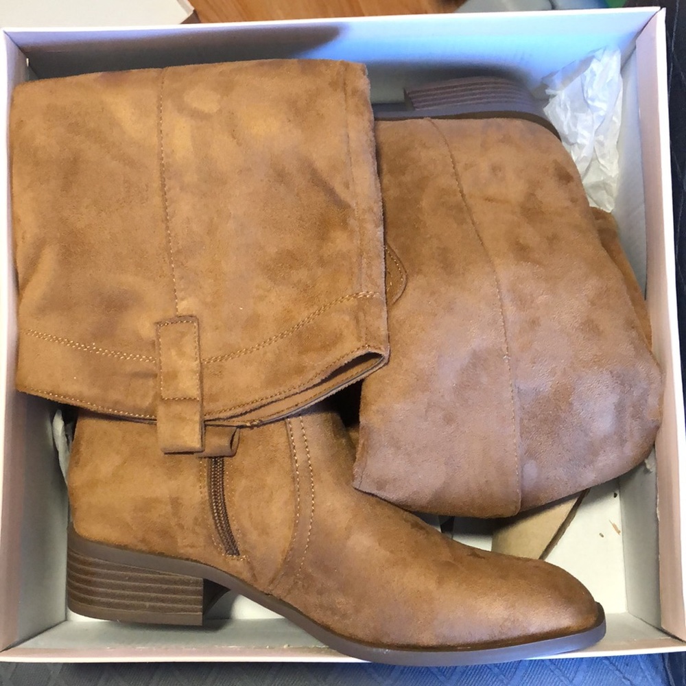 NWOT justfab womens flat boots riya camel